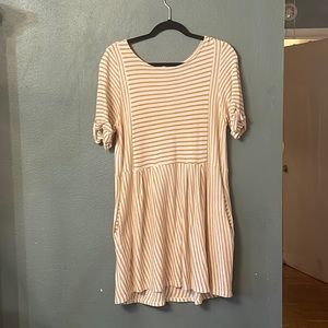 The Impeccable Pig Cream dress with gold stripes, has pockets, size large